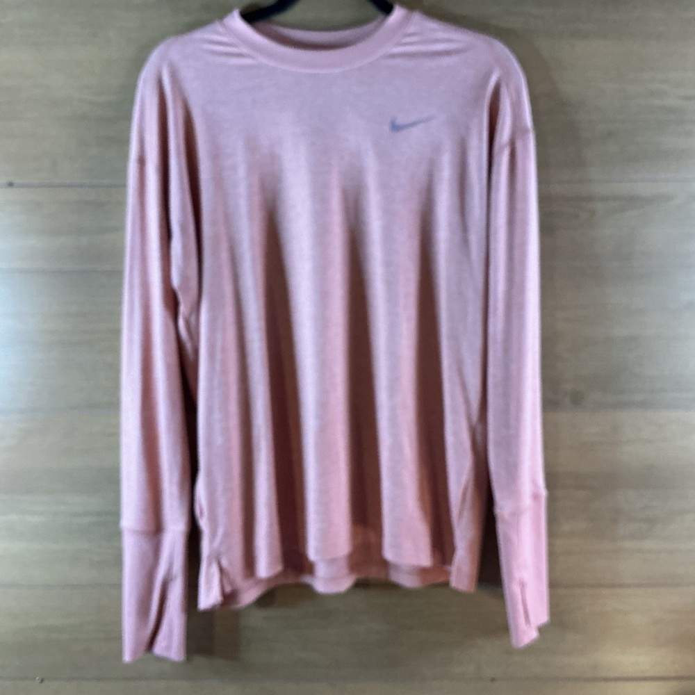 Nike Women's Large Dri-fit Long Sleeve Running Performance Tee Heathered Peach